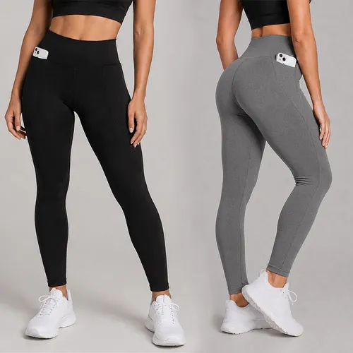 Kit 2 Calças Legging Feminina Grossa Cintura Alta Com Bolso