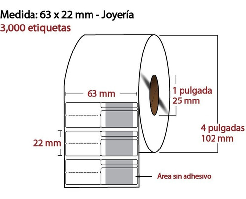 Imagen 1 de 4 de Etiqueta De Joyería 63x22 Mm Área Sin Adhesivo Rollo C/2500 