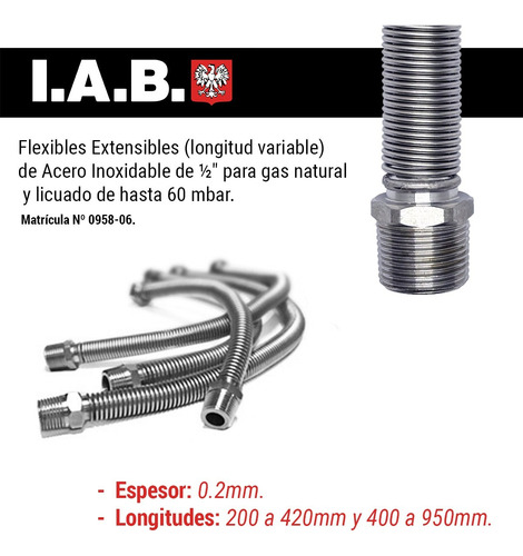 Flexible Gas Aprobado 1/2 Extensible 40-95 Cm (2 Unidades)