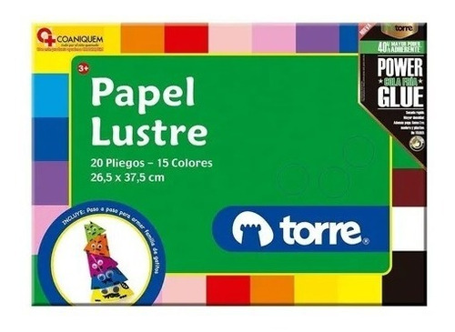 Block Papel Lustre 20 Pliegos 15 Colores / 26,5x 37,5cm