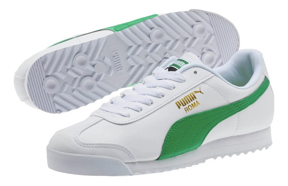 tenis puma roma blancos con verde