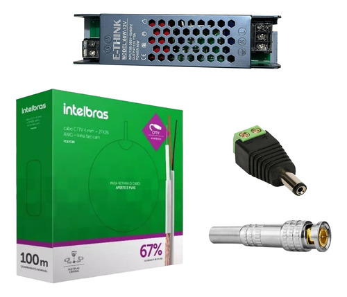 Kit Cabo Coaxial Bipolar Cftv Fc67cbr Fast Cam + Acessórios