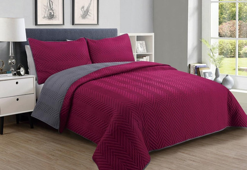 Cubrecama Quilt Liso Reversible Queen Size Con 2 Fundas