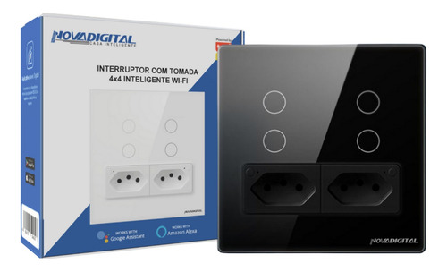 Interruptor Inteligente Wifi 4 Teclas Com Tomada Novadigital