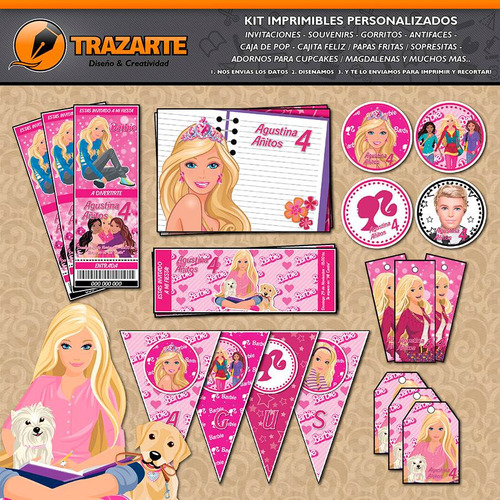 Kit Imprimible Barbie Personalizado Candy Bar Cumpl Trazarte