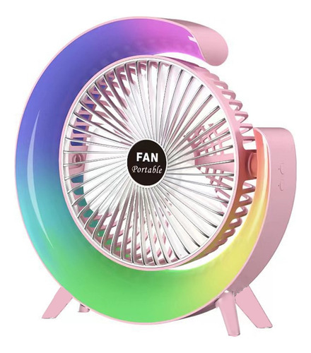 Dosyu Mini Ventilador Recargable Lámpara Led 7 Colores 3 Velocidades 15cm Plástico Usb Portátil