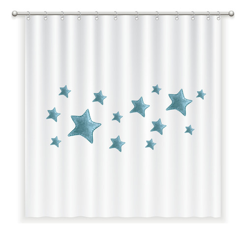 Cortina De Baño Estrellas Turquesas. Ilustrada - 180x180 Cms