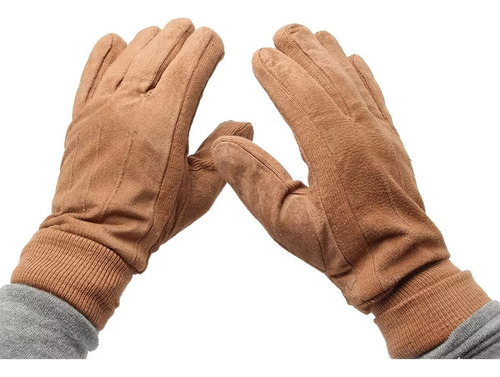 Guantes De Cuero Hombre Gamuza Lana Importado