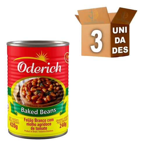 Kit 3 Baked Beans Feijão Branco Molho Agridoce Oderich