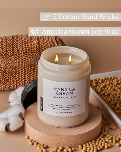 Velas De Soya De Vainilla M & Sense, Vela Grande De 2 Frasco