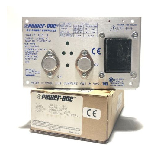 Power One Haa15-0.8-a Dc Power Supply, 12v @ 1a, 15v @ 0 Aah