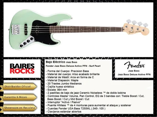 Bajo Eléctrico Fender Jazz Bass Deluxe Surf Pearl Cuo