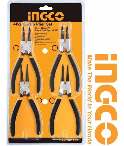 Set Alicates Seguro Seeger 180mm/7  Ingco Hccps01180
