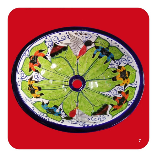 Lavabo Grande Color De Cerámica Tipo Talavera 44x36x17 Cm M7