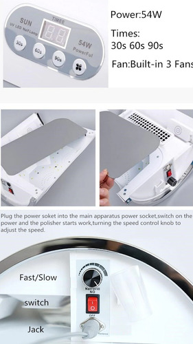 Imagen 9 de 10 de Torno Para Uñas 4 En 1 Aspirador Y Lampara Led Profesional