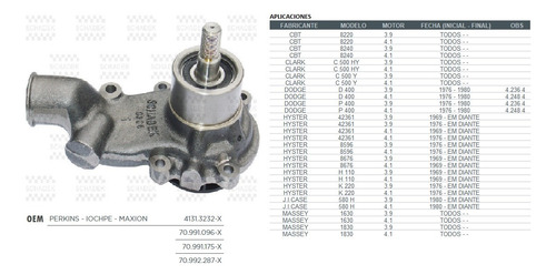 Bomba Agua Perkins Nissan 4-236 D400/mf 265/275/285/85/580h