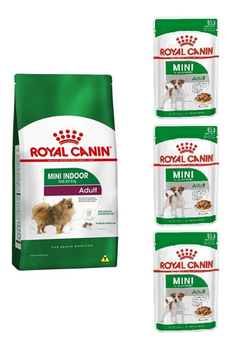 Kit Ração Mini Indoor Adult 2,5kg E 3 Sachês 85g Royal Canin