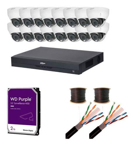 Kit Nvr 8mp 16ch Poe + 16 Camara Ip Domo + Disco 2tb + Cable