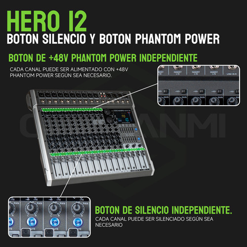 Consola De Audio Gc Hero12 Dj Mixer 12 Canales Eq 99 Dsp