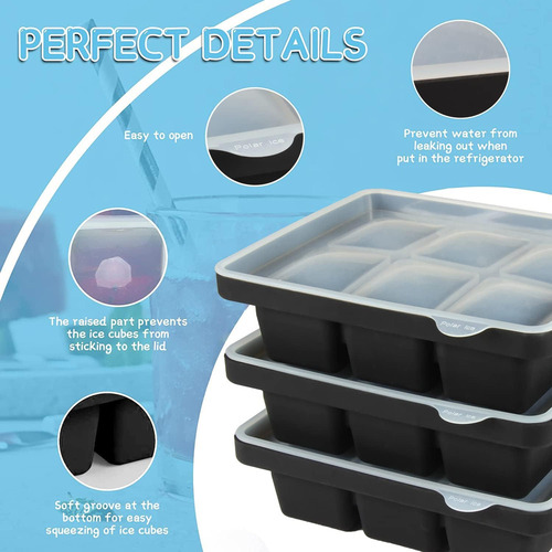 3 Peças Forma Gelo Cubo Com Tampa Rígida Flexível Fundo De S