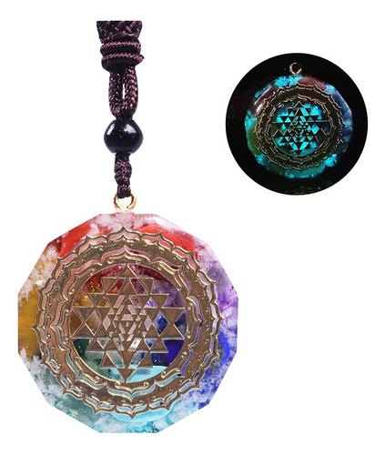 Collar De Orgonita Sri Yantra Con Colgante Luminoso De Geome