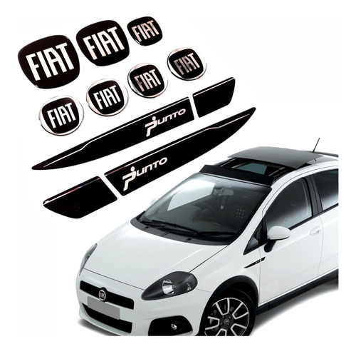 Adesivo Emblemas Apliques Preto Fiat Punto Resinado Res40