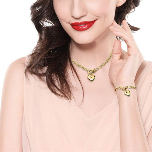 Collar De Cadena Cubana Oro Blanco 18k Con Corazón Hipoalerg
