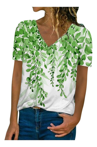 Top Con Botones Y Cuello En V De Manga Corta De Verano A La