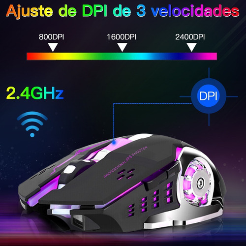 Mouse Gamer Inalambrico Usb Recargable Con Luz Led