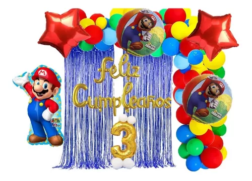 Kit Globos Feliz Cumpleaños Super Mario Bross X 59 Pcs