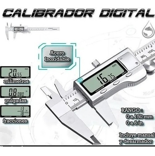 Calibrador Digital Pie De Rey Metálico Doble Decimal Mm In 