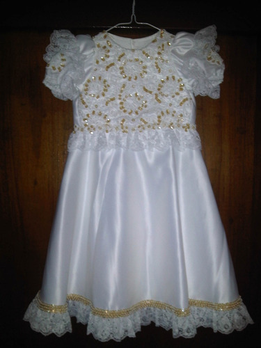 Vestido Exclusivo De Razo Blanco Para Niñas Bautizo O Fiesta