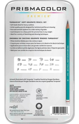 Imagen 3 de 5 de Prismacolor Set 12 Lapices Grafito Turquoise Medium Graphite