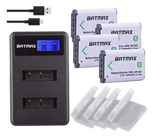 Batmax Paquete De 4 Baterías Np-bx1 ( Mah) Y Cargador Usb .