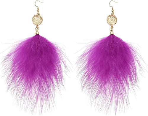 Pendientes De Plumas Para Mujer, Pendientes Largos Morados