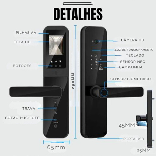 Fechadura Eletronica Com Vídeo C/ Biometria Tag Nfc Wifi Cam