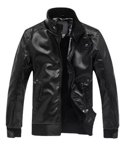 Chaqueta De Cuero Cuello Hombre Cabolsa Moto Barato