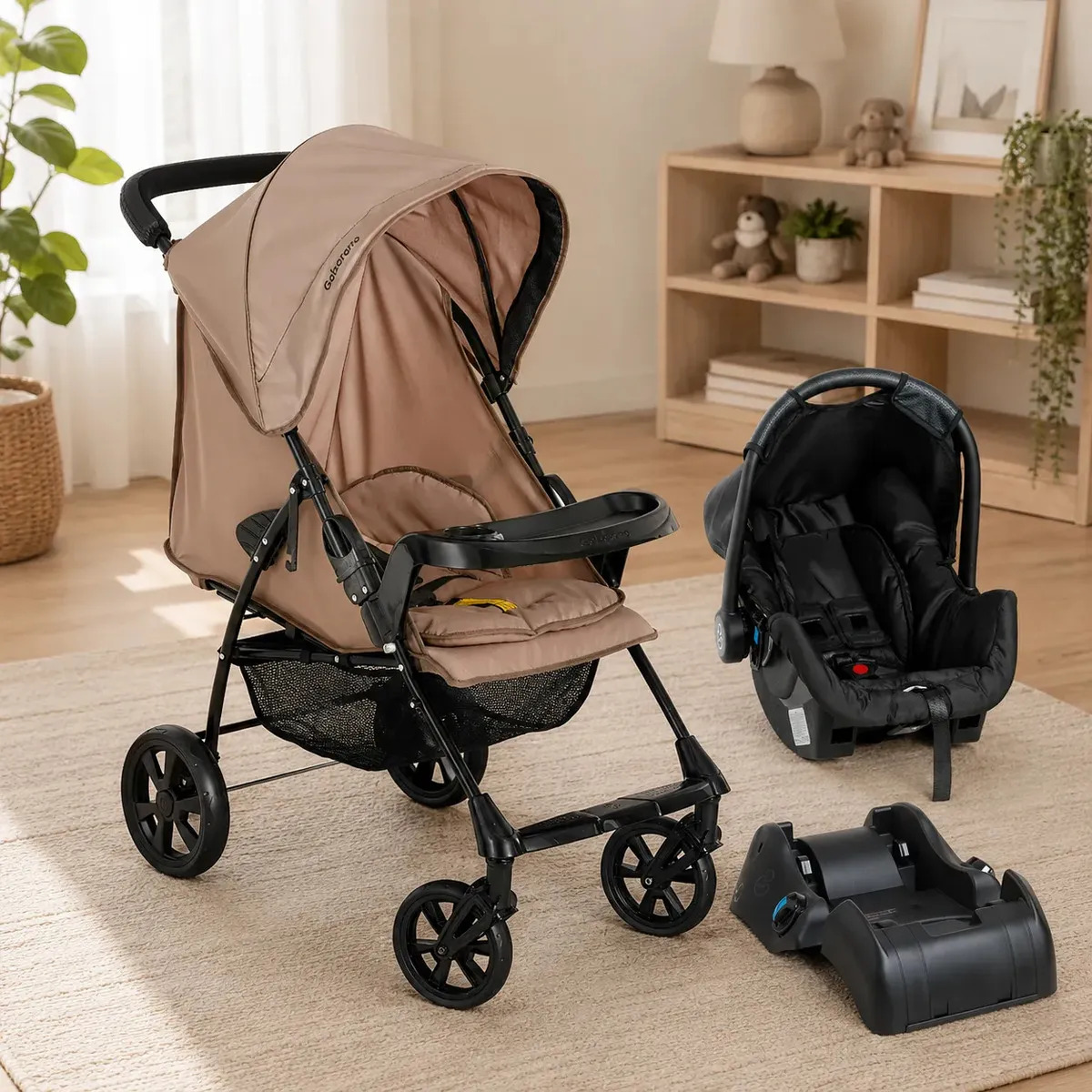 Carrinho de Bebe com Bebe Conforto e Base Galzerano Romano G22 Toffee Carrinho de Bebe Passeio 22Kg