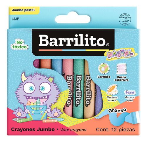 Caja De Crayones Jumbo Barrilito Colores Pastel -12 Piezas Color Multicolor