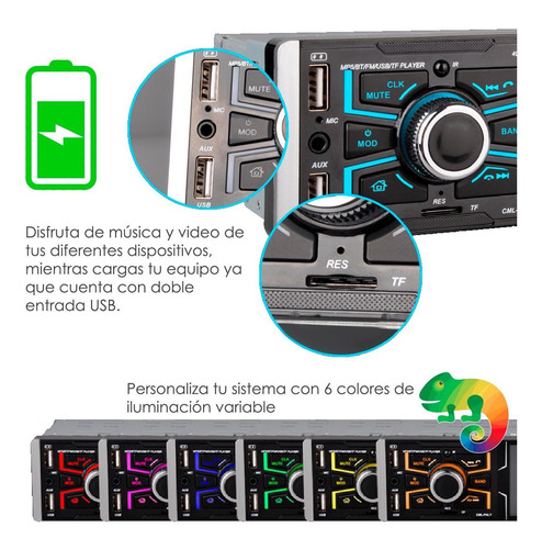 Autoestereo Vak 5871 Bluetooth Doble Usb Sd Aux Mp5 Mp3 Vide