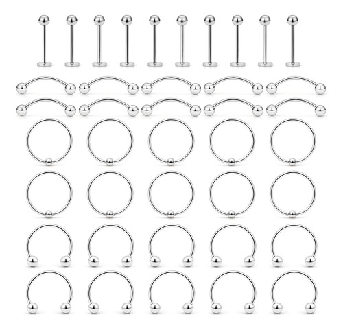 20g 40pcs Labret Nipple Lip Rings Nariz Hoops Herradura...