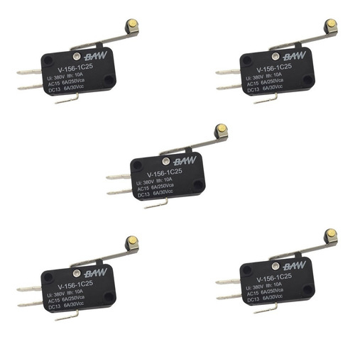 Pack X 5 Microswitch Por Palanca Larga C/ Roldana V-156-1c25