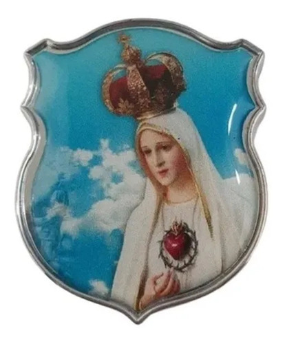 Emblema Alto Relevo 3d Nossa Senhora De Fátima Cromado Cor Azul/Branco