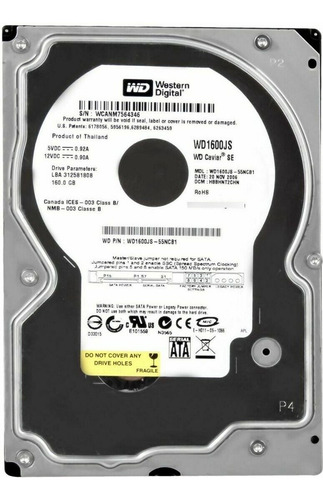 Hd Sata Western Digital Caviar Wd1600js 160gb Cor Prateado
