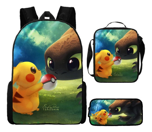 Pokémon Set 3 Mochila Bolsas Escolar Estudiante Lapicera Tote Tela Oxford Mochila Escolar Bolsa De Viaje Impermeable 