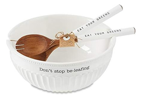 Mud Pie Dolomite, Madera Juego De Ensaladera Dont Stop Be-le