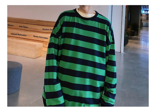 Sudadera De Rayas Para Hombre Con Cuello Redondo