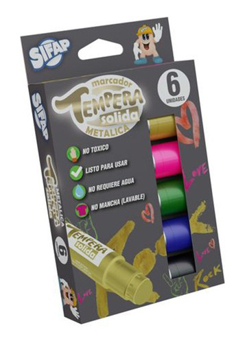 Imagen 1 de 6 de Tempera Sifap Solida Metalica Estuche X6