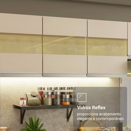 Armário De Cozinha Completa 100% Mdf 310 Cm Smart 01 Xa Brc Cor Branco/rustic/crema