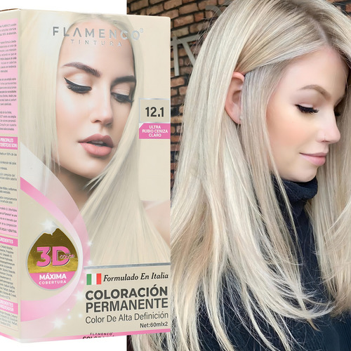 Tintura De Cabello Alta Definición Flamenco Tono Ultra Rubio Ceniza Claro 12.1